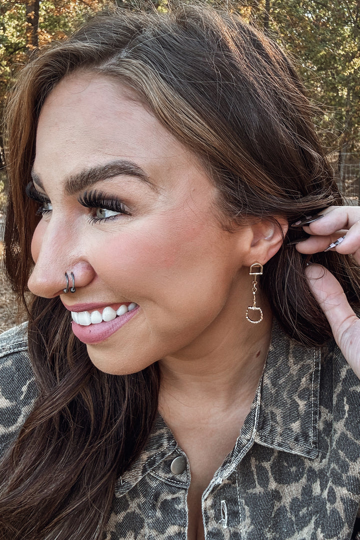 Gold Horse Bit Drop Earrings