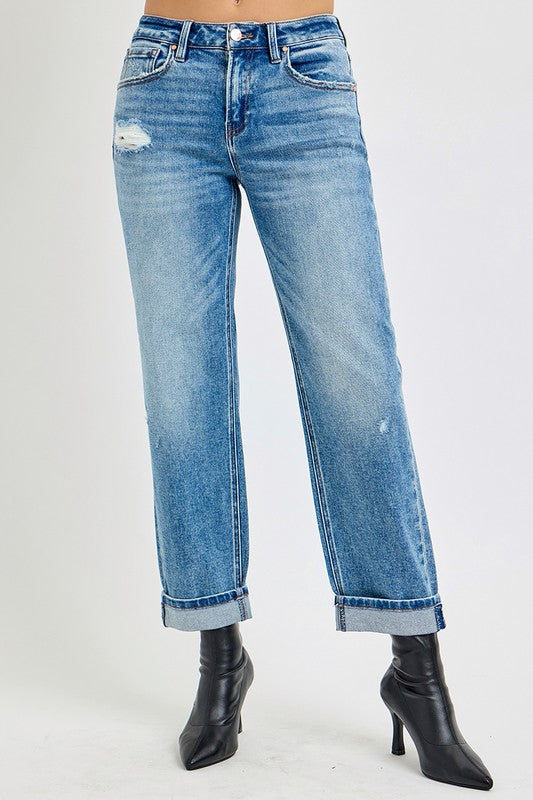 High Rise Ankle Boyfriend Distressed Jeans By Risen - Face 2 Soul Beauty Boutique