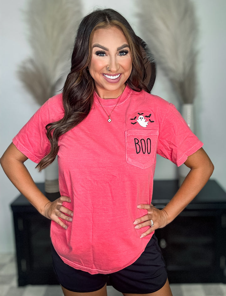 Boo Ghost Embroidered Pocket Tee