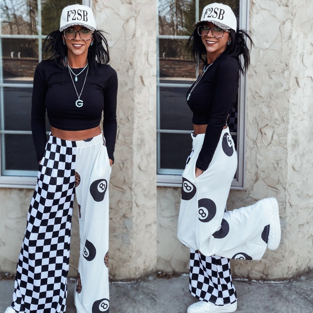 PREORDER Eight Ball & Leopard Split Design Pants - Face 2 Soul Beauty Boutique