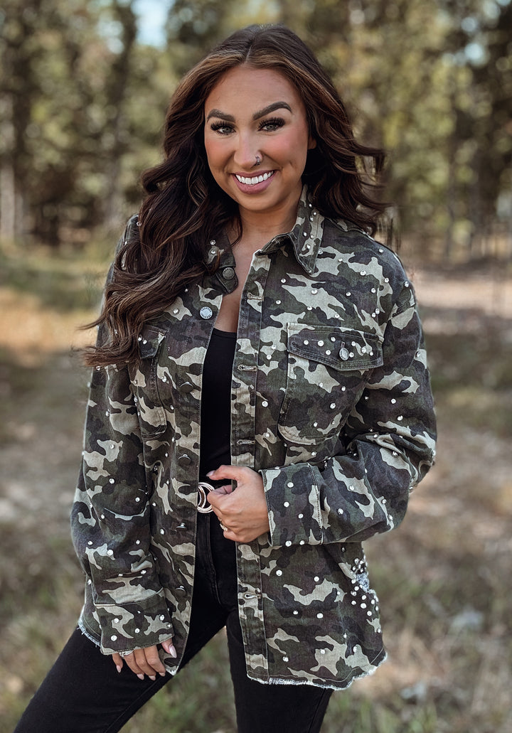 Rhinestone Camo Denim Jacket