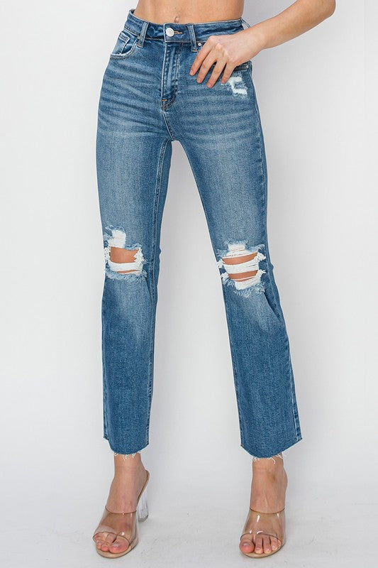 High Rise Knee Distressed Jeans By Risen - Face 2 Soul Beauty Boutique