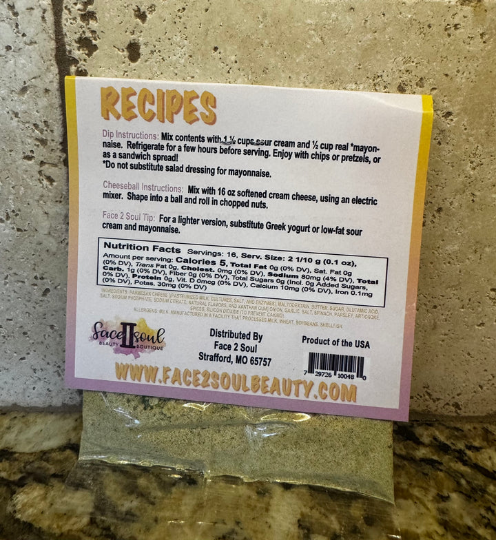 F2SB Spinach Parmesan Dip Mix - Face 2 Soul Beauty Boutique