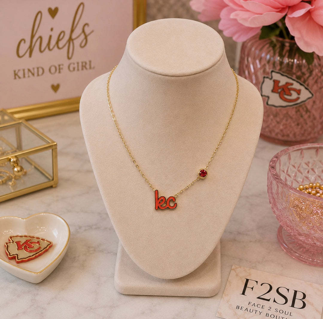 Red KC Script Necklace with Charm - Face 2 Soul Beauty Boutique