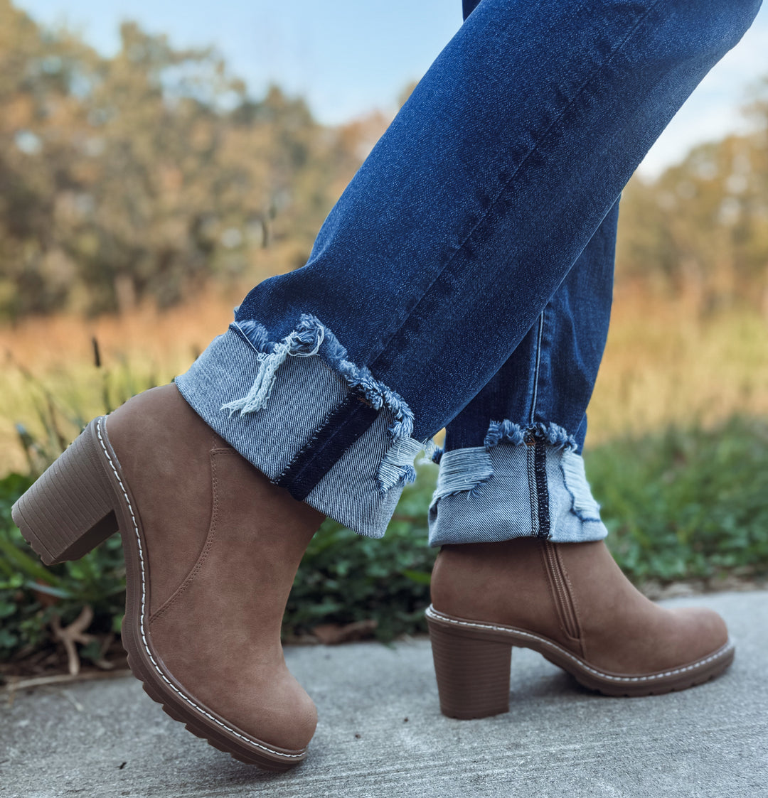 Good Call Camel Distressed Corky Booties