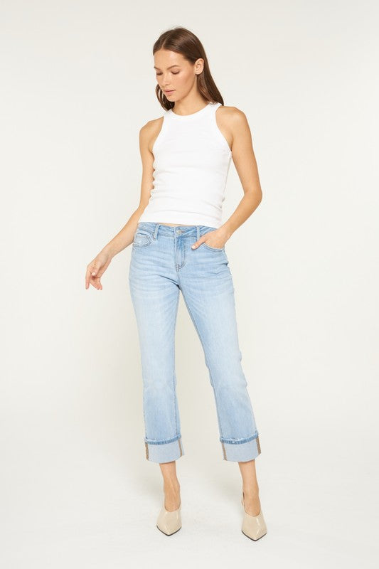 Light Wash Mid Rise Cuffed Straight Leg Jeans By Mica Denim - Face 2 Soul Beauty Boutique