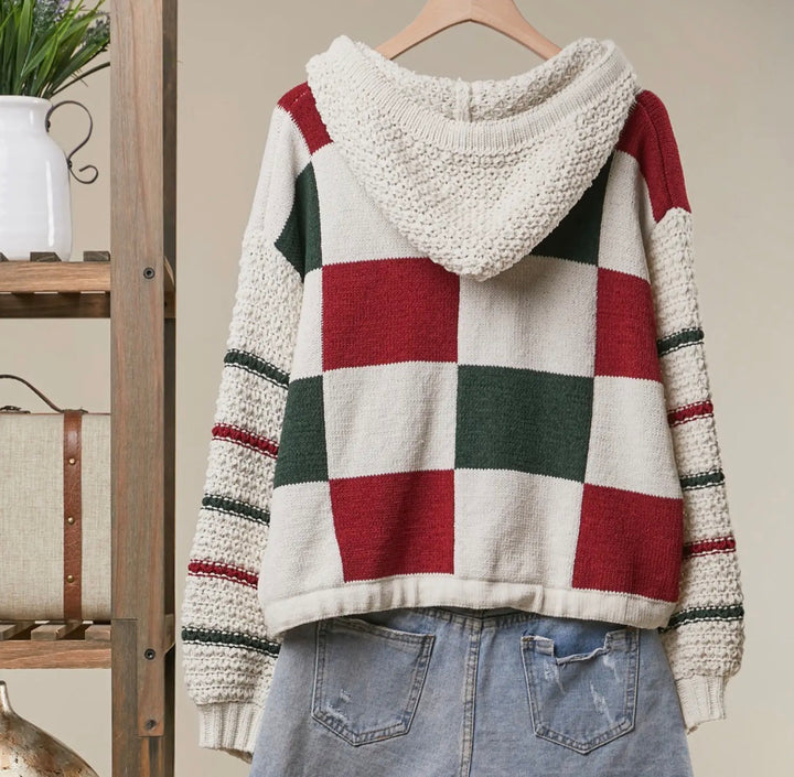 Holiday Colorblock Hooded Knit Sweater