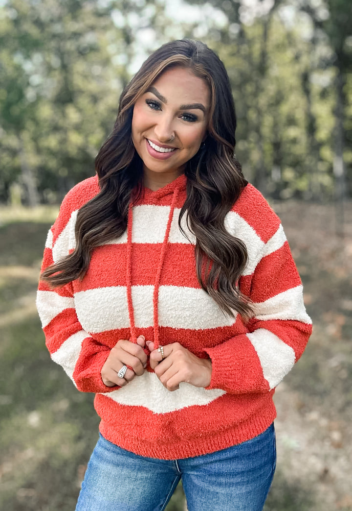 Rust &amp; Ivory Sherpa Striped Hoodie