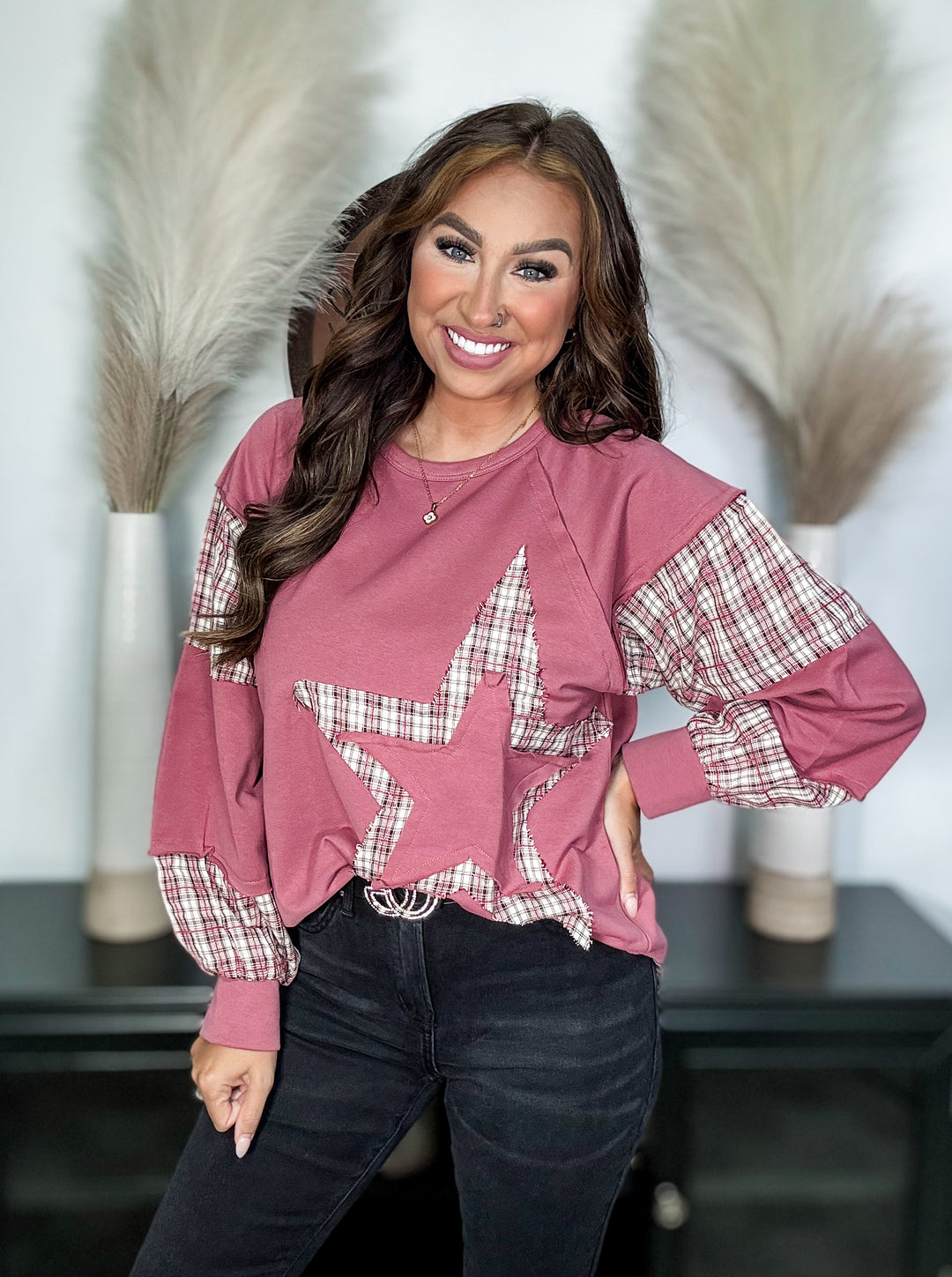 Plaid Contrast Star Longsleeve