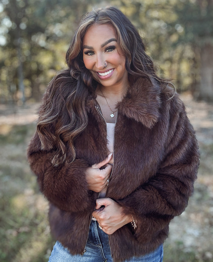 Brown Comfort Lux Fur Zip Up Coat