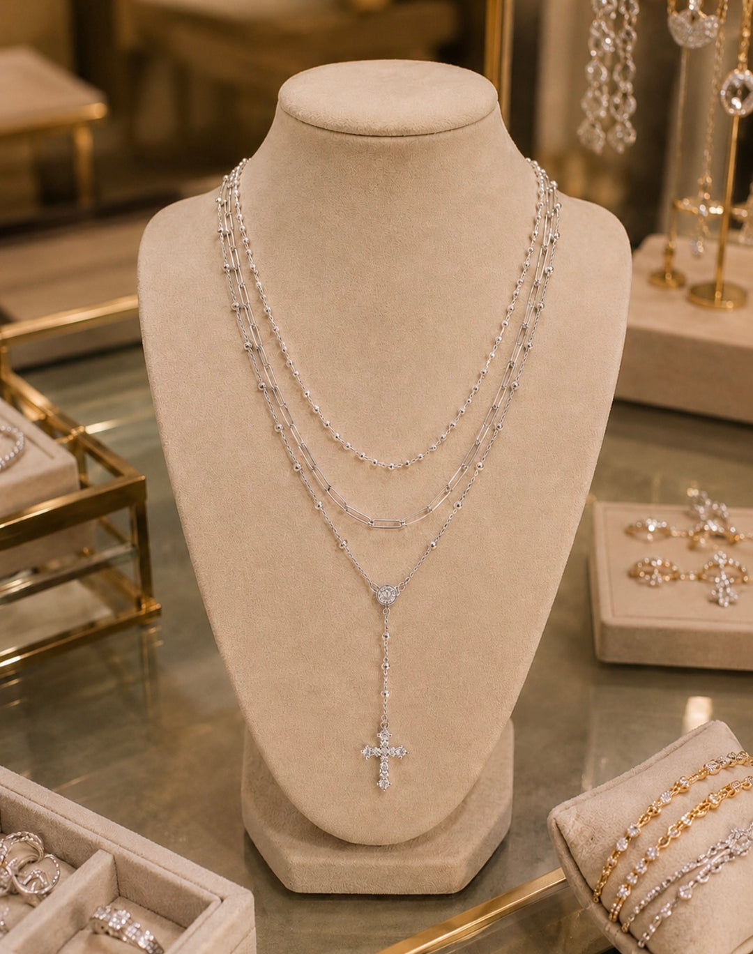 The Judson Layered Link Cross Necklace