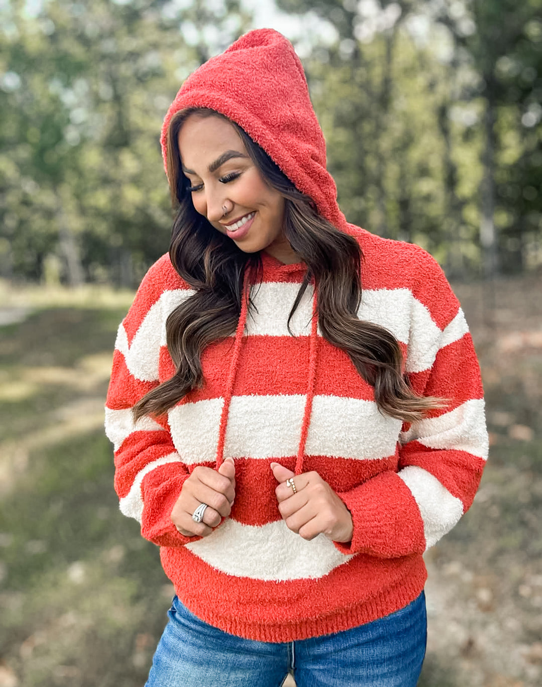 Rust &amp; Ivory Sherpa Striped Hoodie
