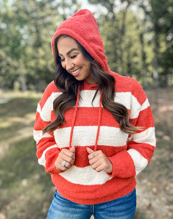 Rust &amp; Ivory Sherpa Striped Hoodie
