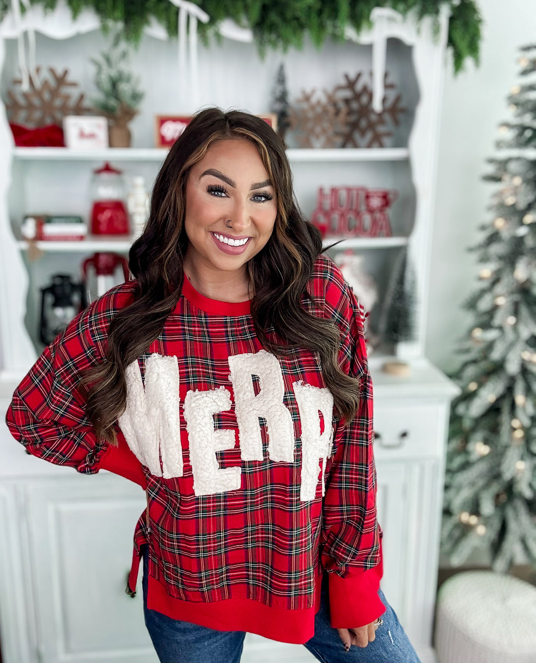 Plaid Sherpa Merry Sweatshirt