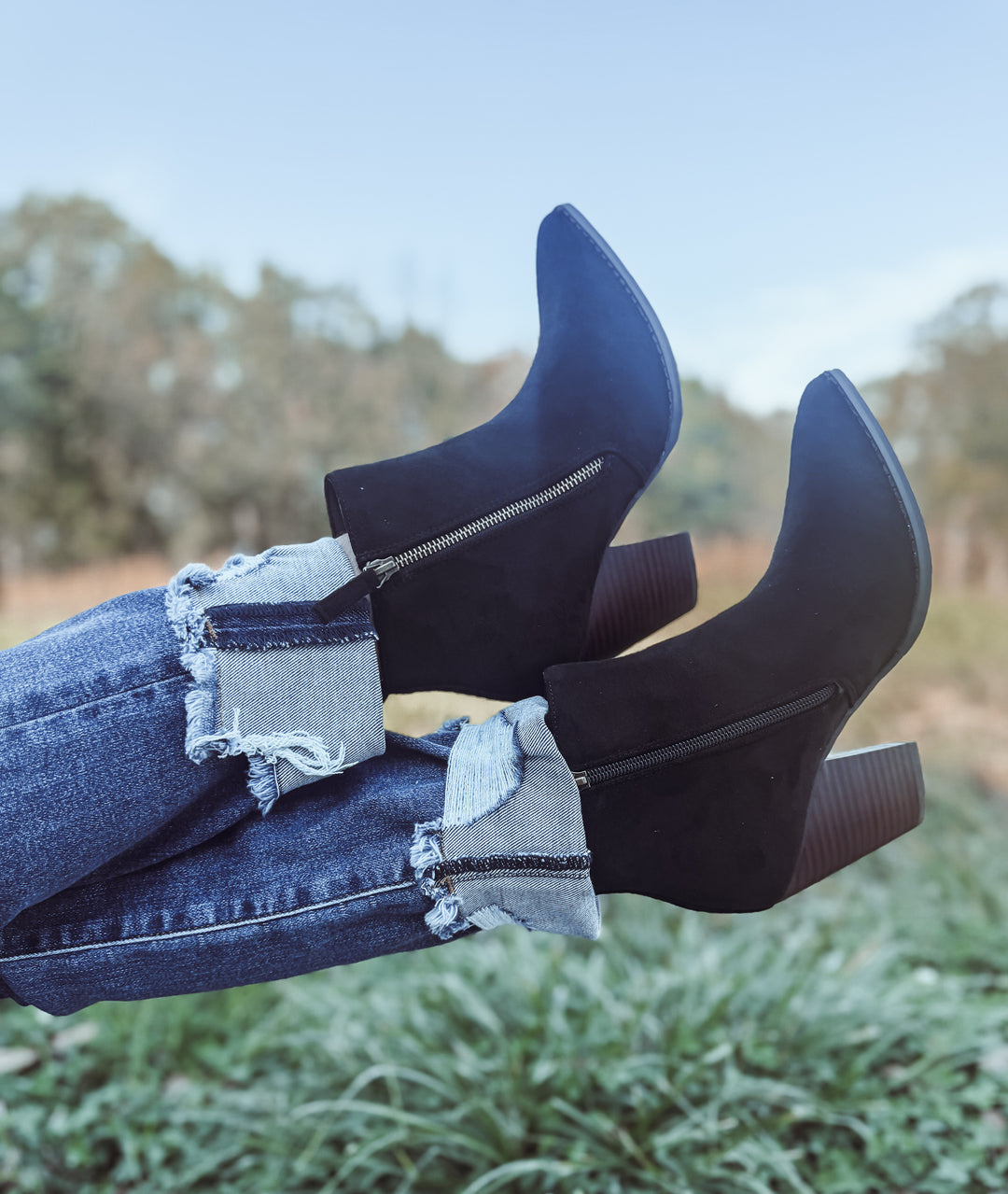 High Standards Black Faux Suede Corky Booties