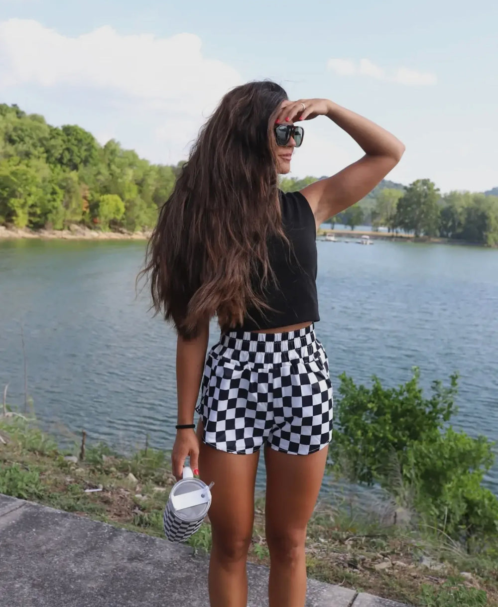 The Checkerboard Smocked Waist Shorts - Face 2 Soul Beauty Boutique
