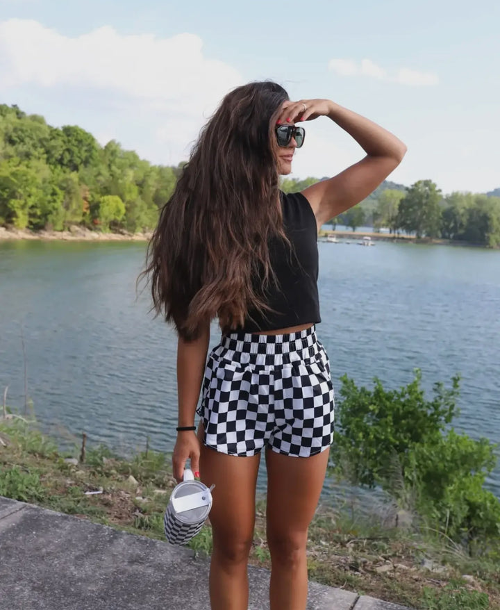The Checkerboard Smocked Waist Shorts - Face 2 Soul Beauty Boutique
