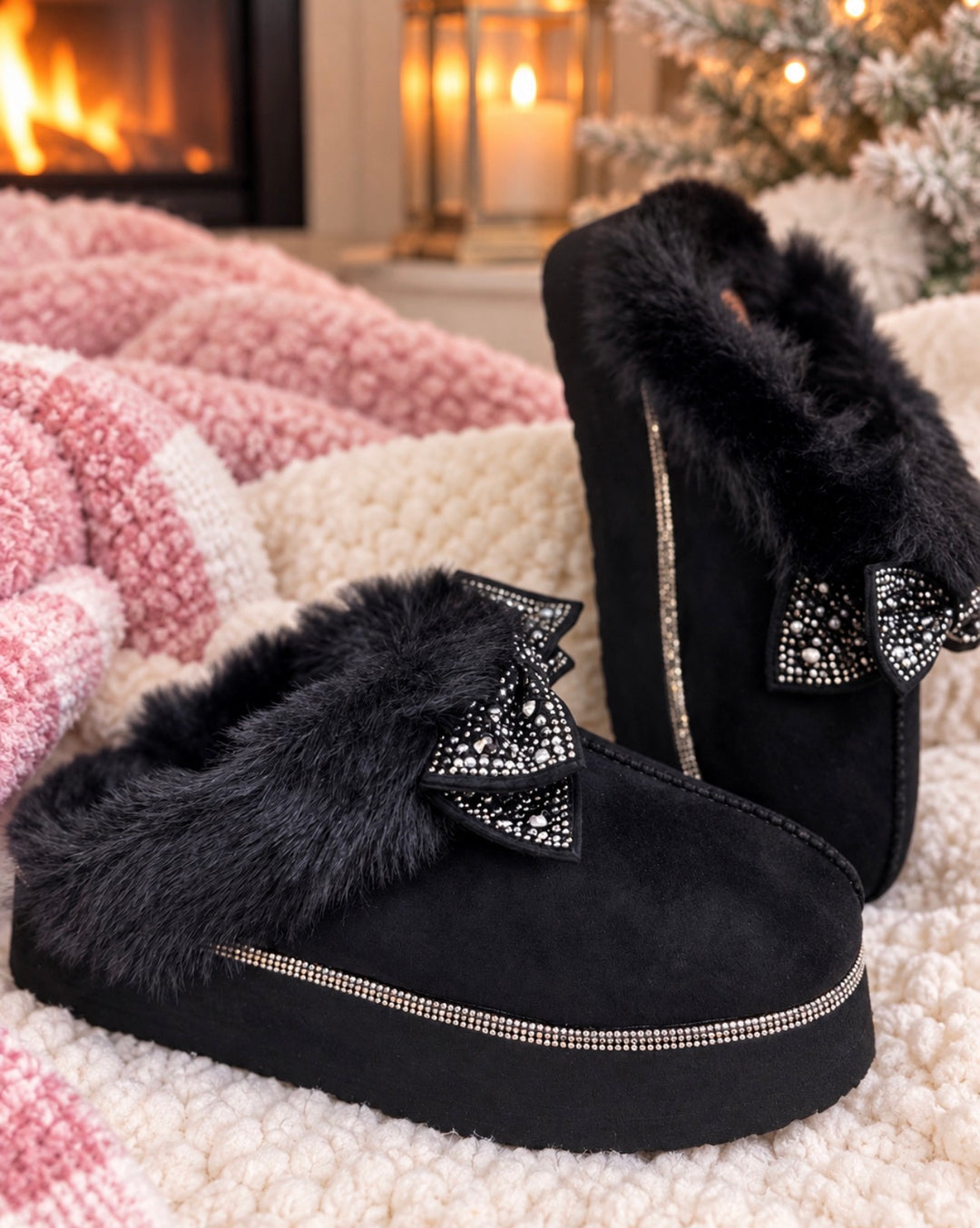 The Black Lucille Bow Slippers