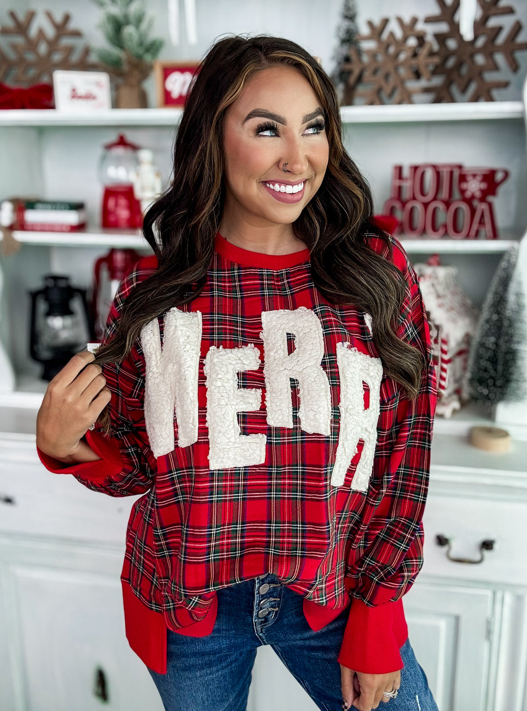 Plaid Sherpa Merry Sweatshirt