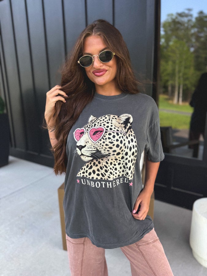 Leopard Unbothered Graphic Tee on Pepper