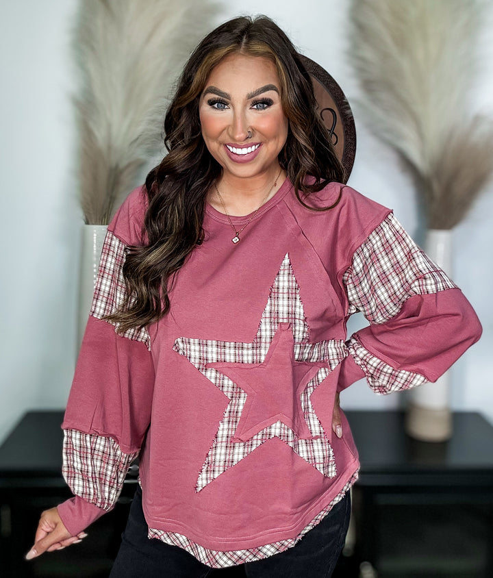 Plaid Contrast Star Longsleeve