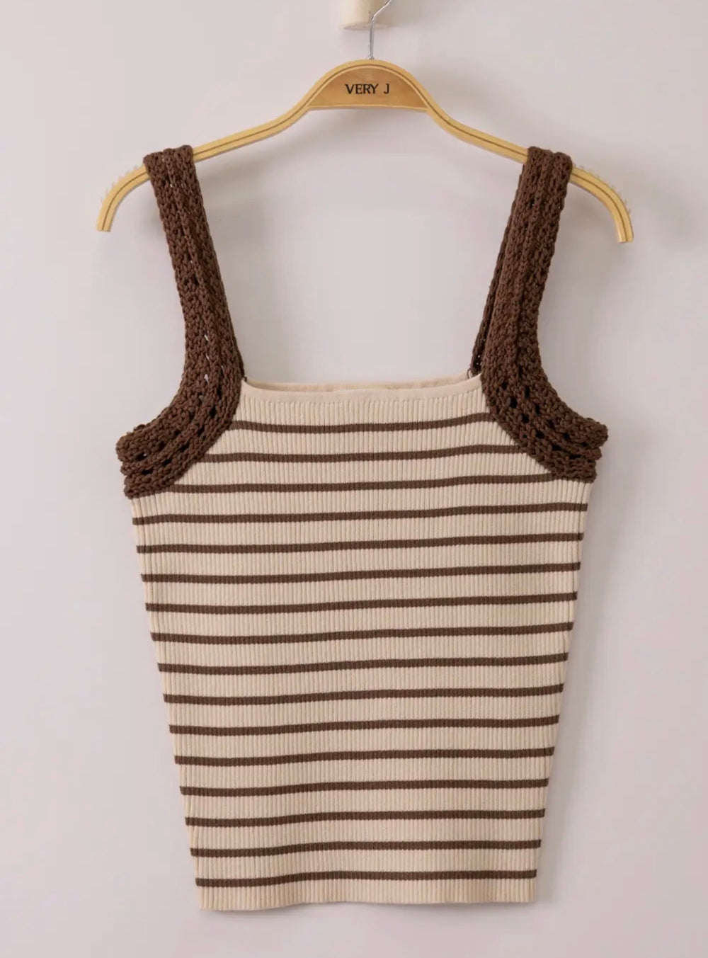 Brown Crochet Sleeve Striped Knit Tank Top - Face 2 Soul Beauty Boutique