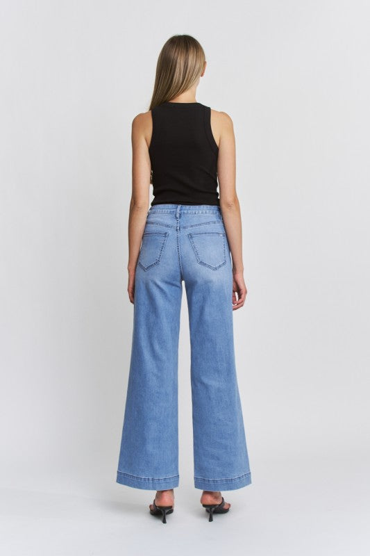 High Rise Wide Leg Trouser Hem Jeans By Mica Denim - Face 2 Soul Beauty Boutique