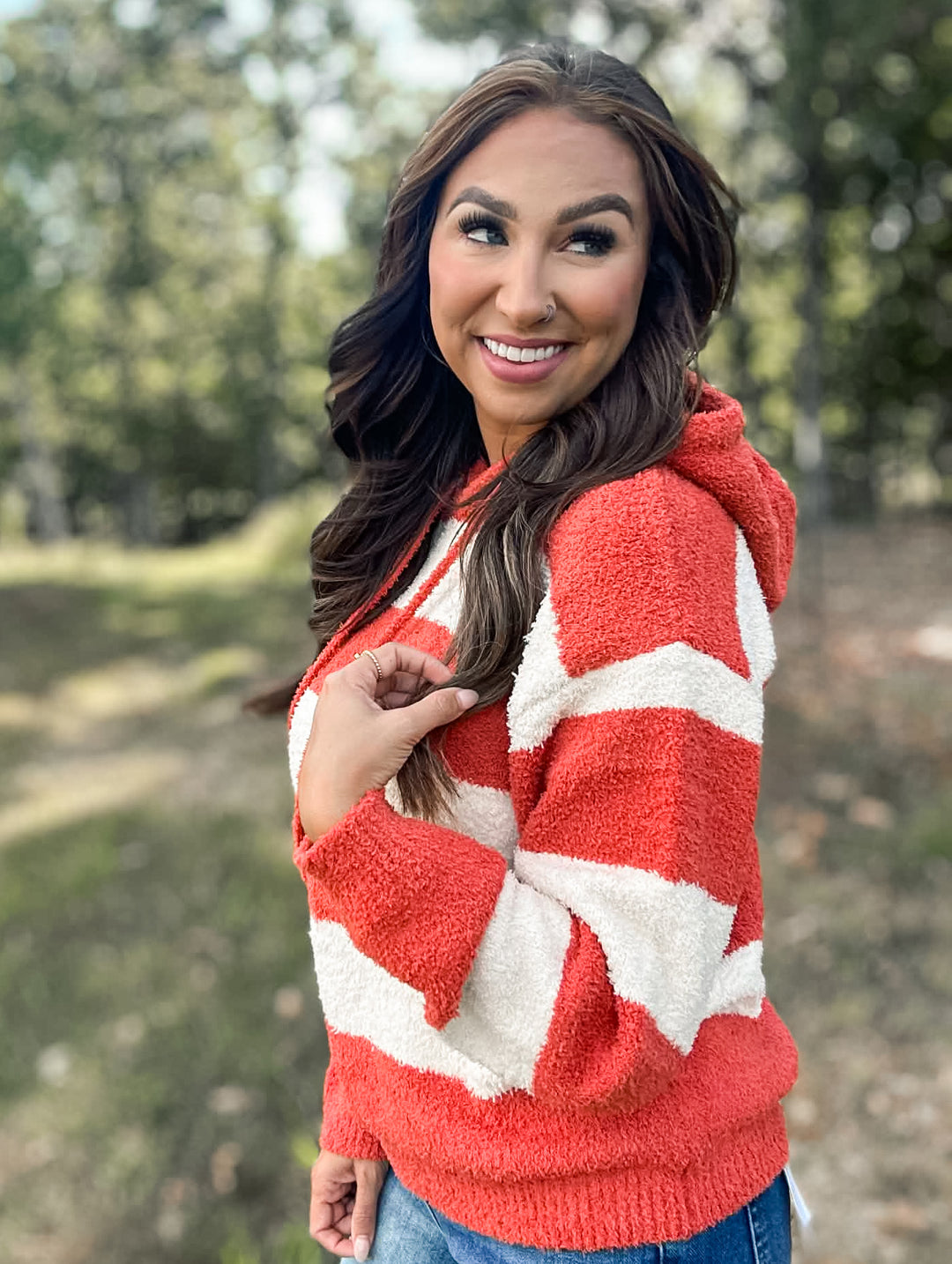 Rust &amp; Ivory Sherpa Striped Hoodie