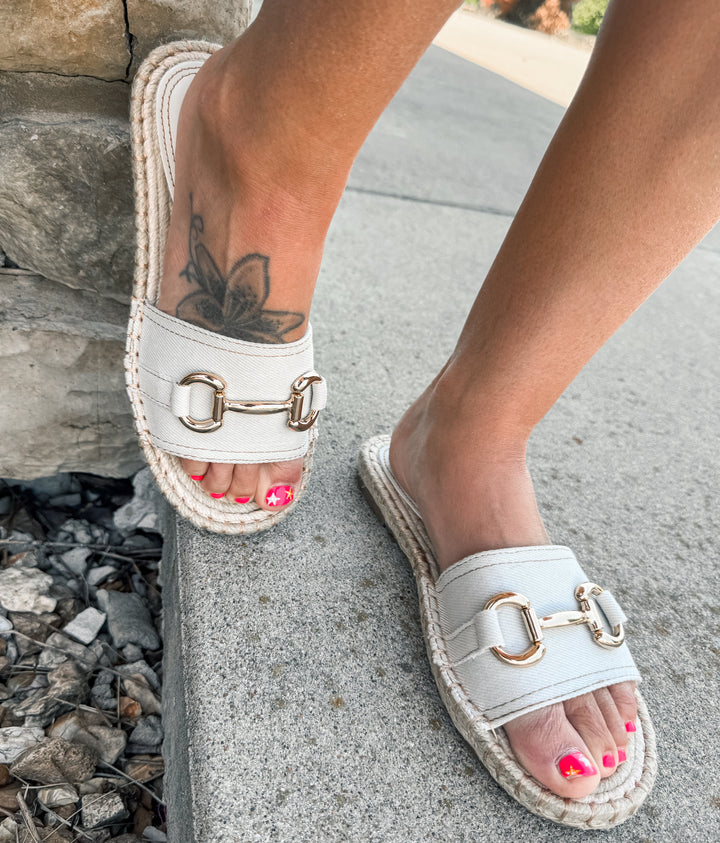 The Mia Horsebit Bone Sandals - Face 2 Soul Beauty Boutique