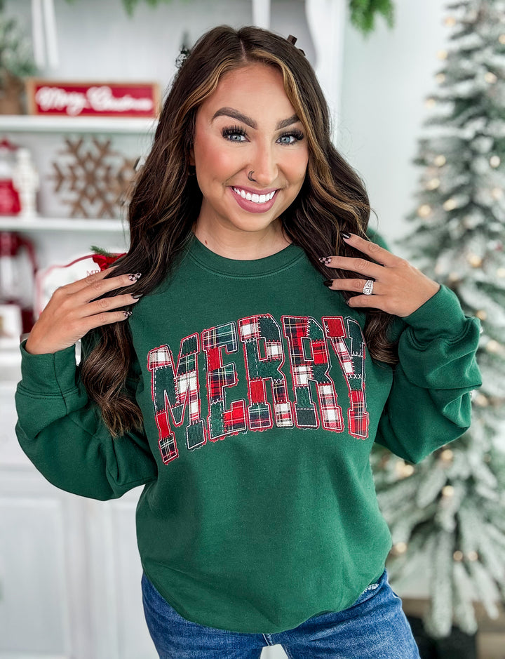 Made To Order: Dark Green Patch Merry Sweatshirt