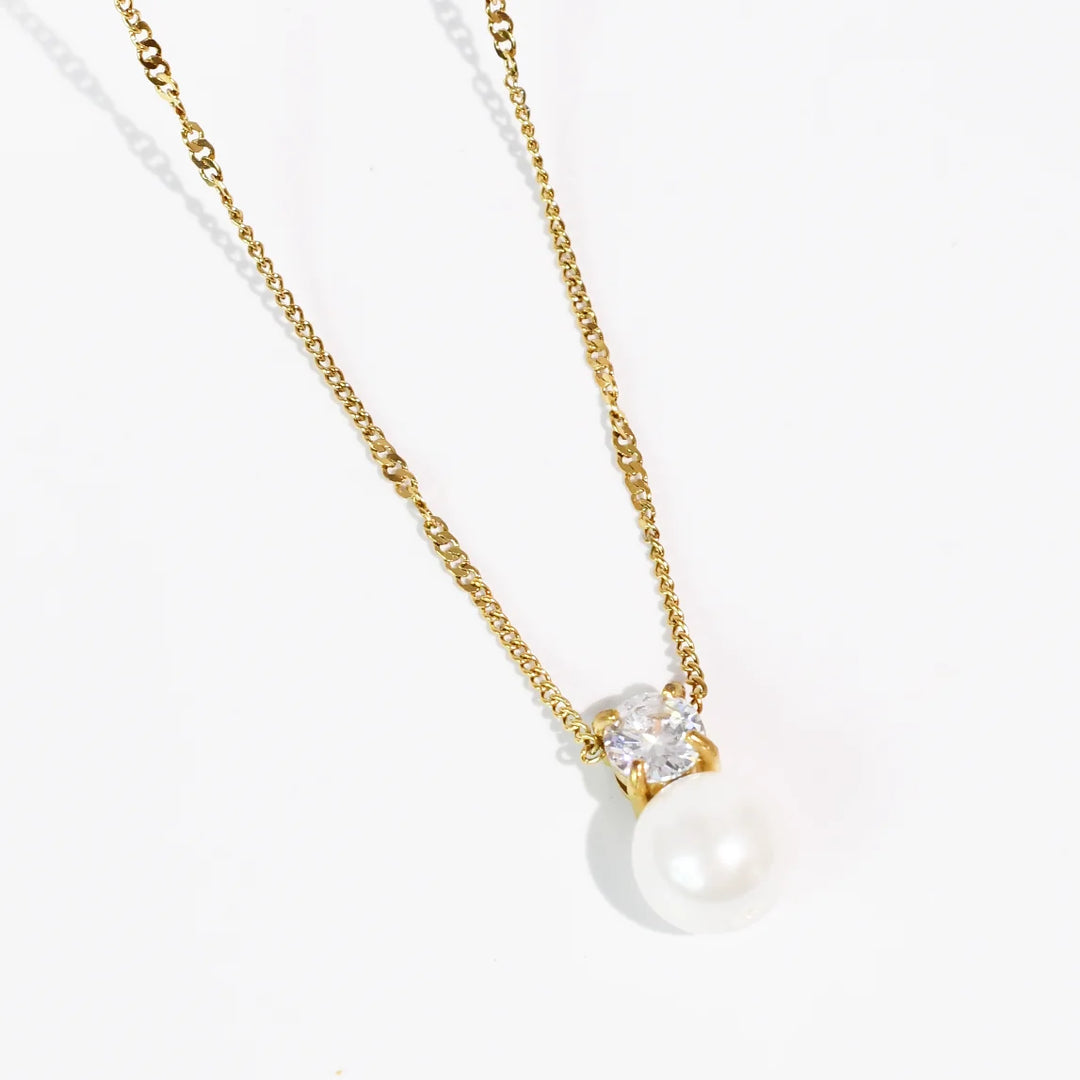 Waterproof Pearl Dot Crystal Necklace