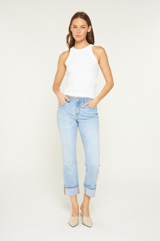 Light Wash Mid Rise Cuffed Straight Leg Jeans By Mica Denim - Face 2 Soul Beauty Boutique