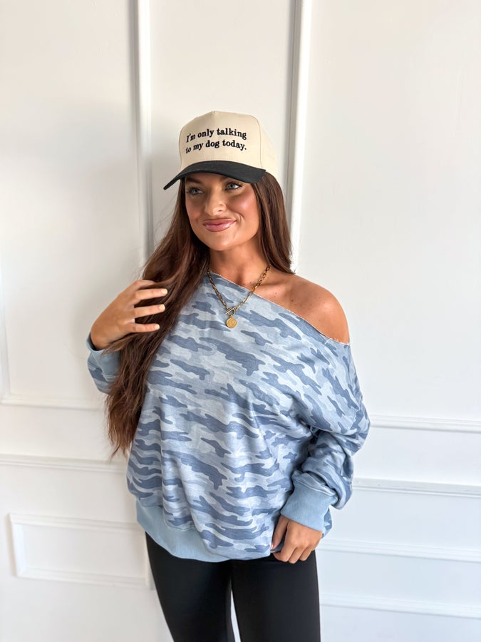 Off Shoulder Slouchy Pullover in Arctic Drift