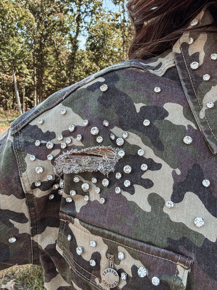 Rhinestone Camo Denim Jacket