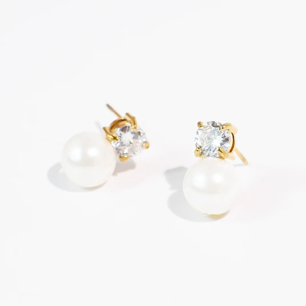 Waterproof Pearl Dot Crystal Stud Earrings