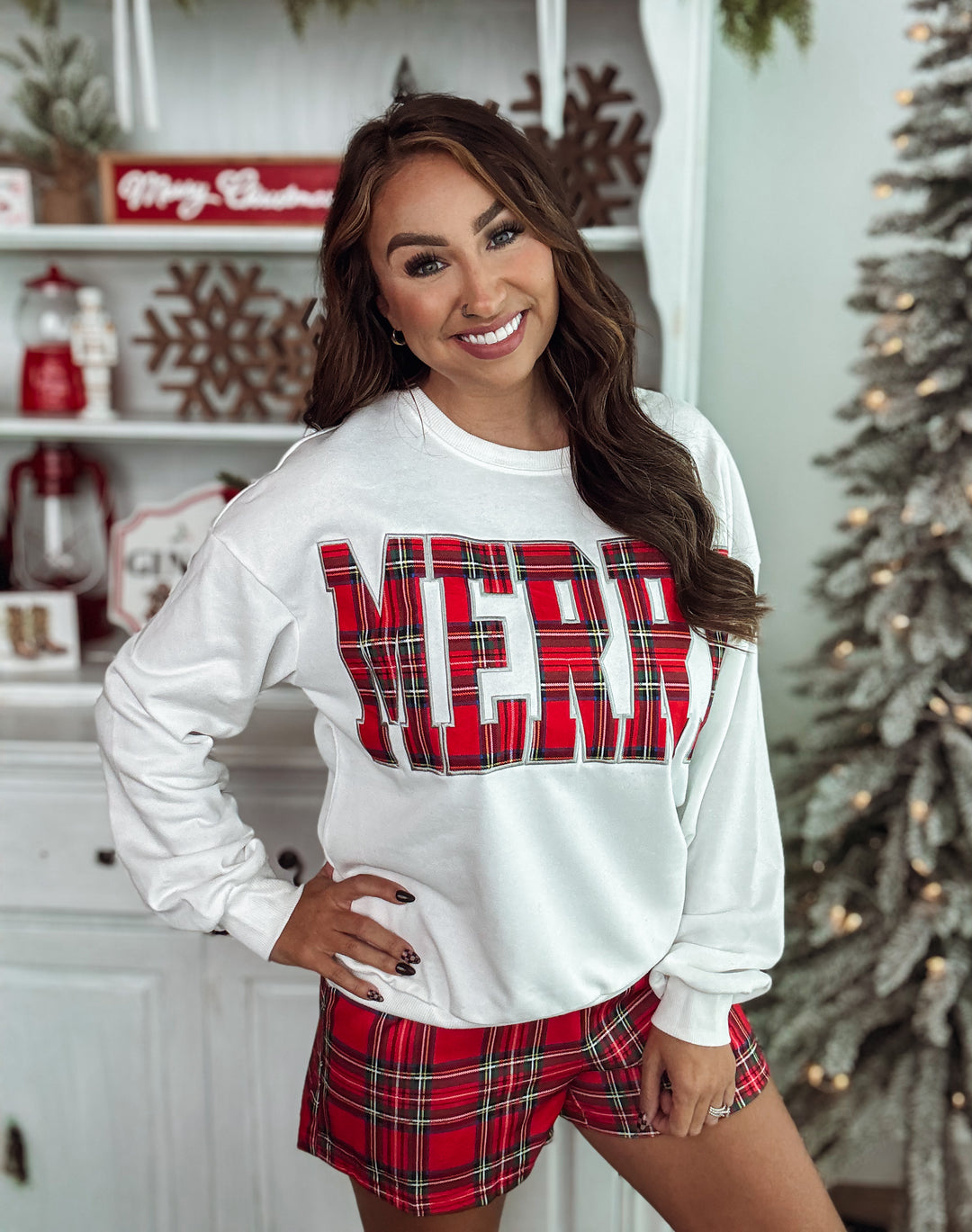 Plaid Merry Christmas Shorts Set