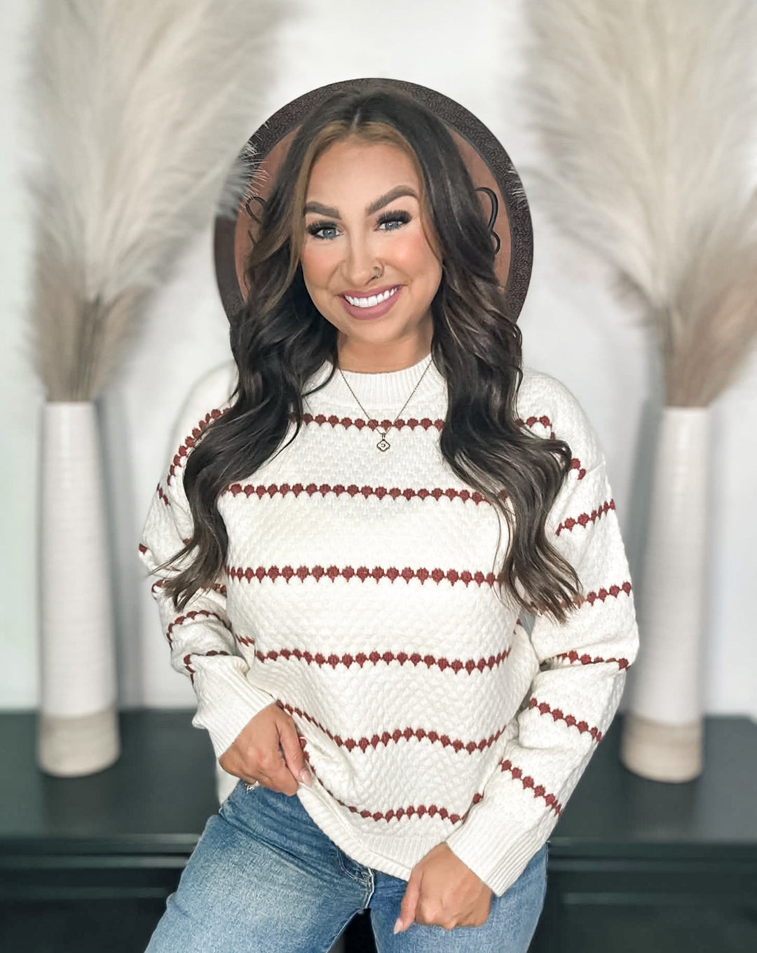 Ivory &amp; Rust Striped Sweater