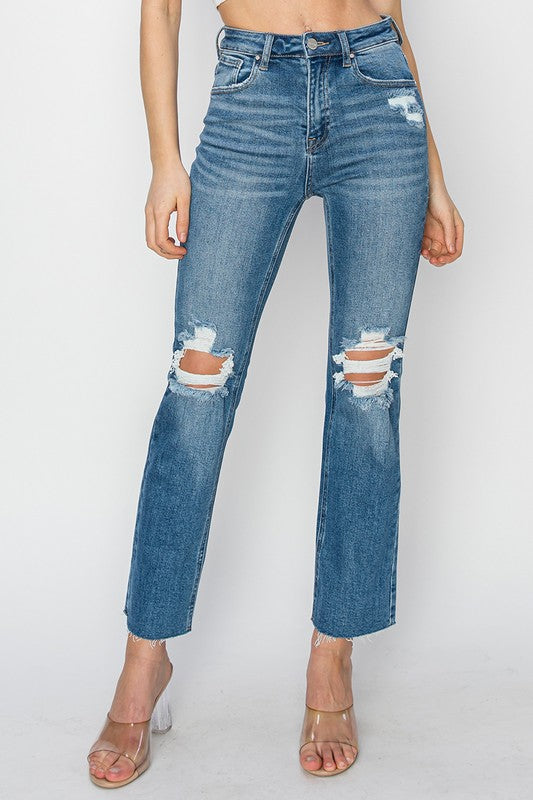 High Rise Knee Distressed Jeans By Risen - Face 2 Soul Beauty Boutique
