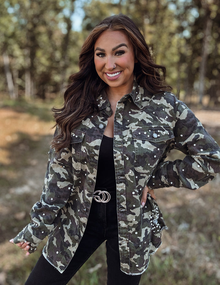 Rhinestone Camo Denim Jacket