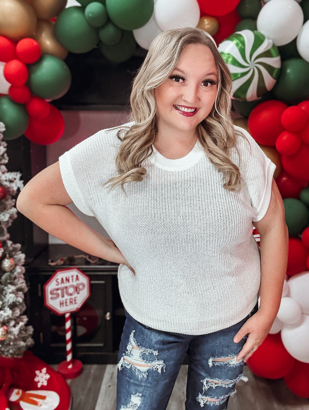 White Plus Size Shortsleeve Knit Sweater - Face 2 Soul Beauty Boutique