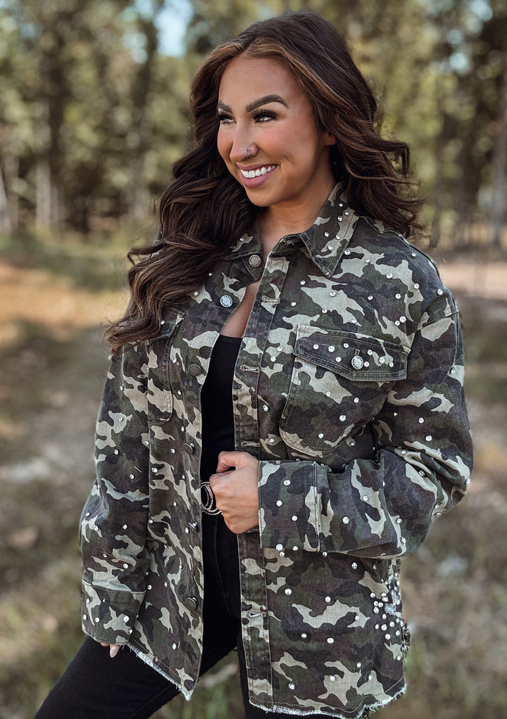 Rhinestone Camo Denim Jacket