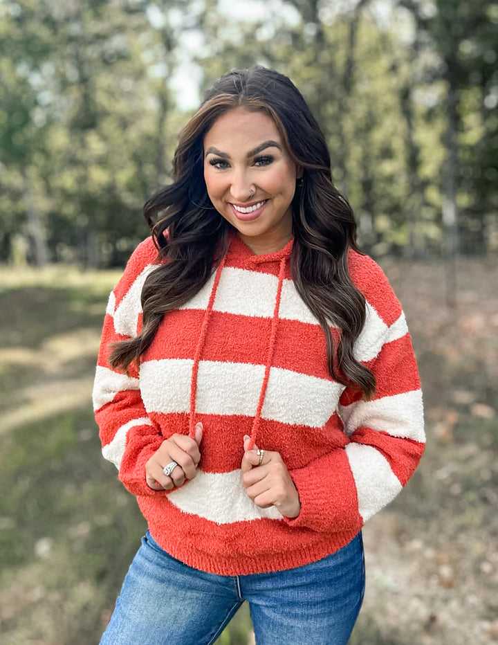 Rust &amp; Ivory Sherpa Striped Hoodie