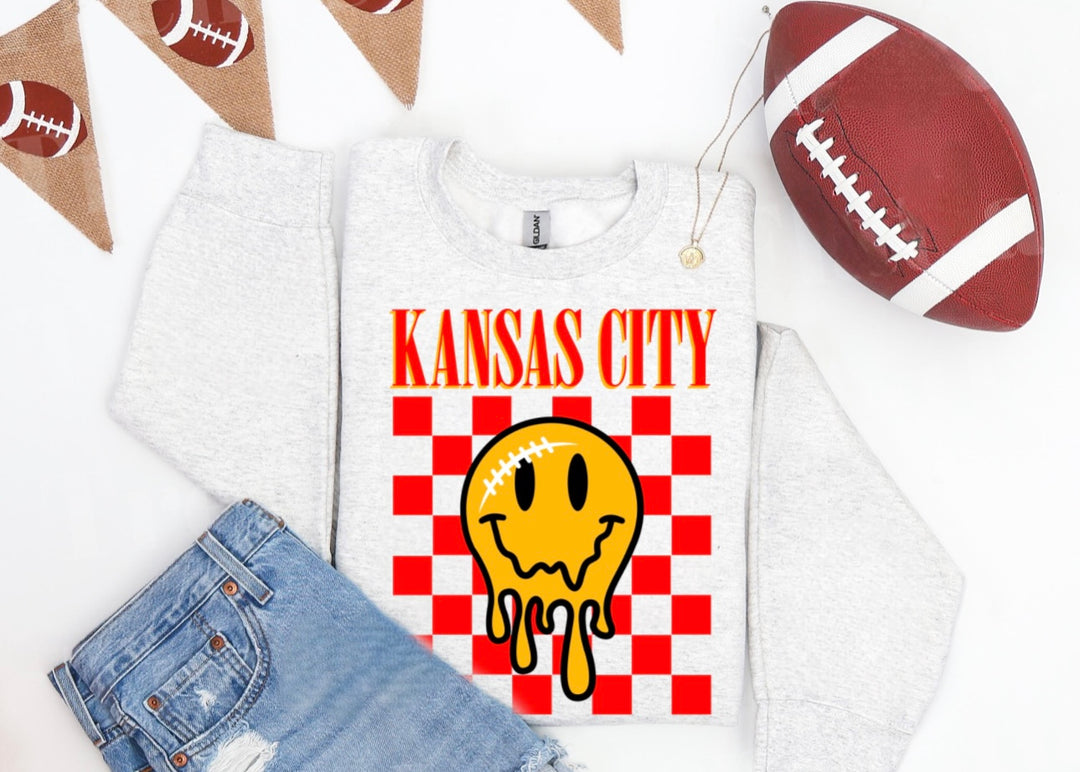 Made to Order: Kansas City Smiley Checkered Ash Sweatshirt