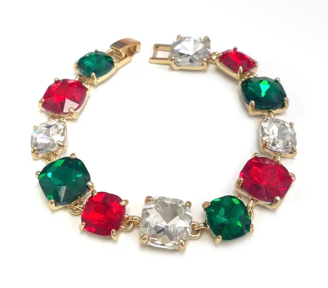 Christmas White Glass Crystal 7.5” Bracelet