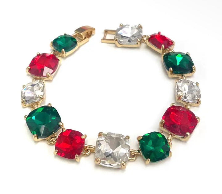Christmas White Glass Crystal 7.5” Bracelet