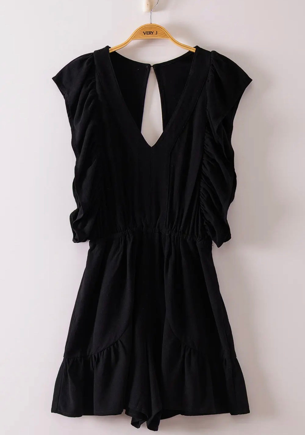 Black Cutout Detail Ruffled Sleeve Romper - Face 2 Soul Beauty Boutique