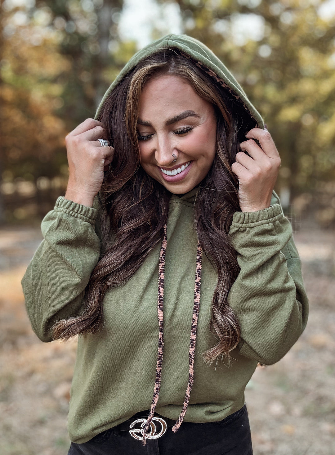 Olive Leopard Drawstring Hooded Top