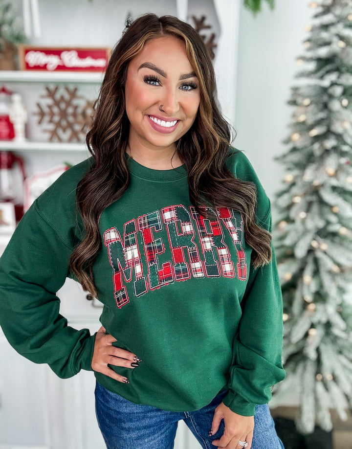 Made To Order: Dark Green Patch Merry Sweatshirt