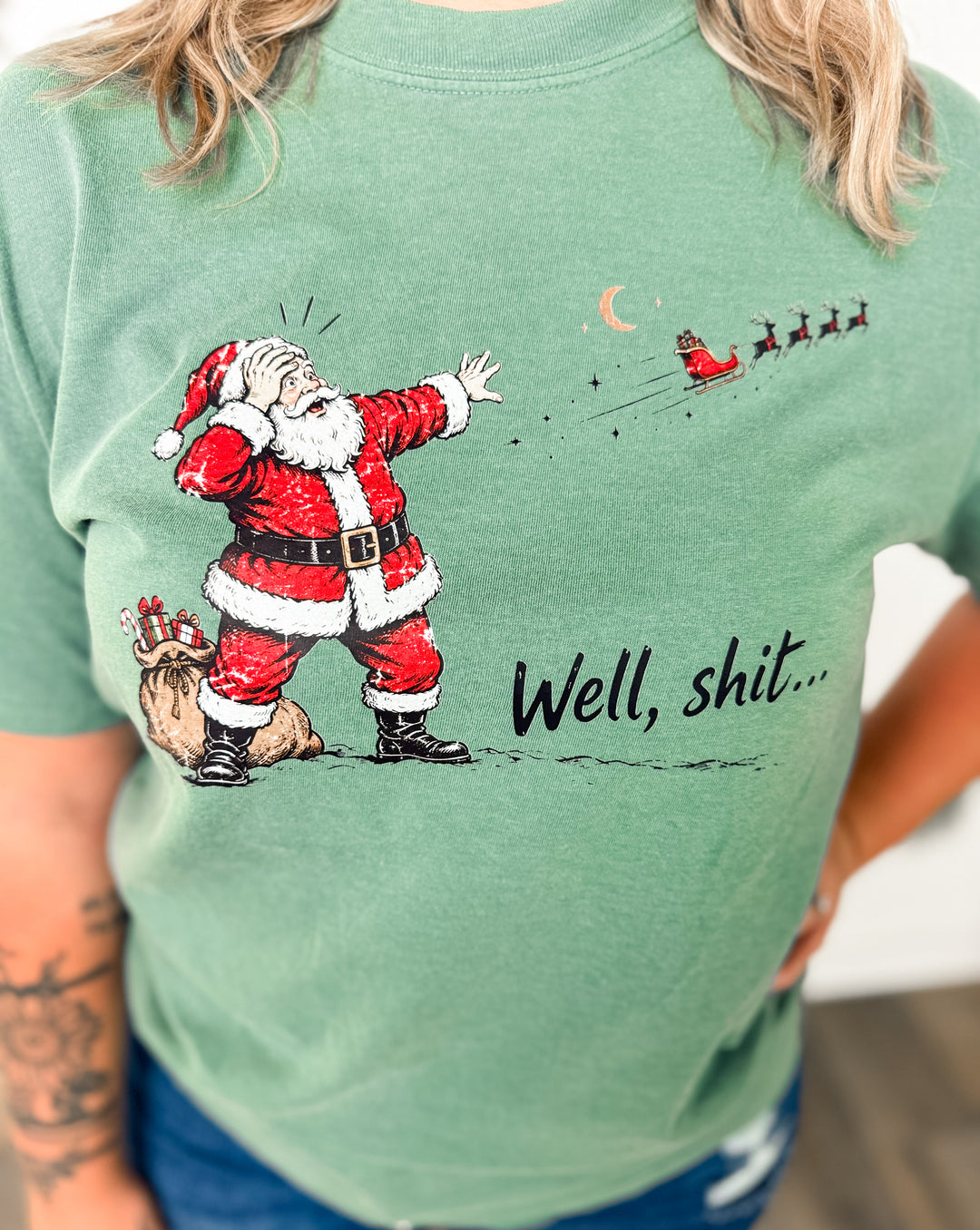 Made To Order: Well Sh*t Santa Light Green CC Tee
