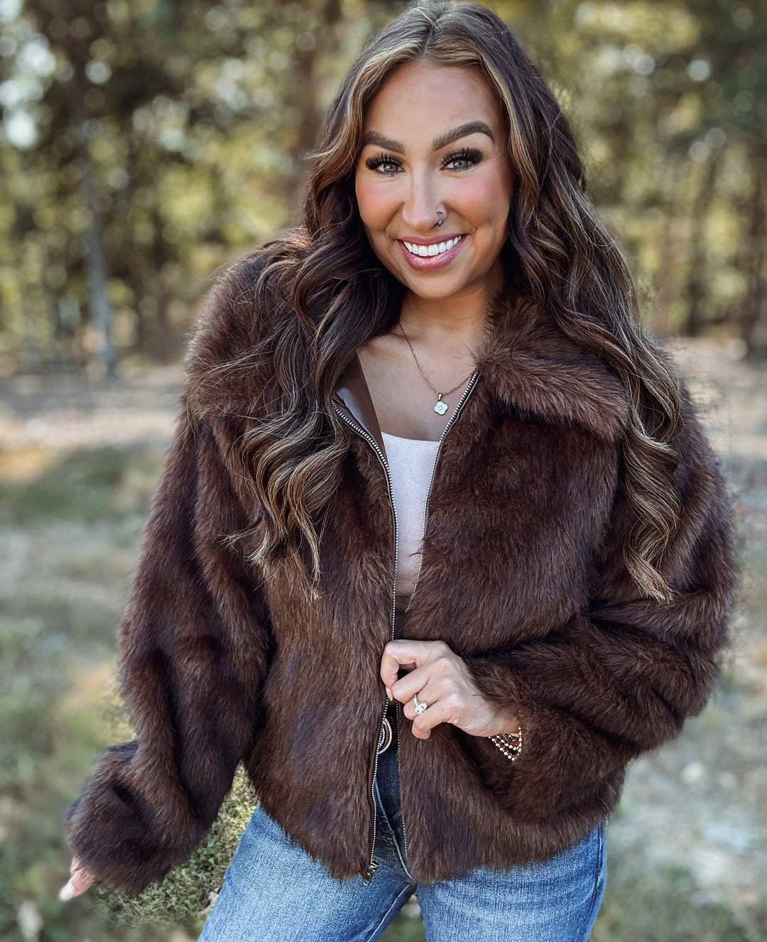 Brown Comfort Lux Fur Zip Up Coat